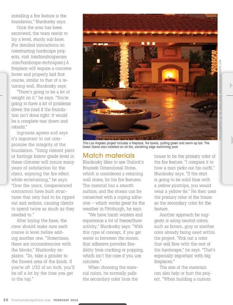A magazine article about an outdoor fireplace.
