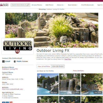 A picture of the outdoor living fx website.